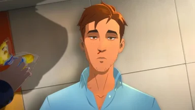 Animated man lying on floor looking tired