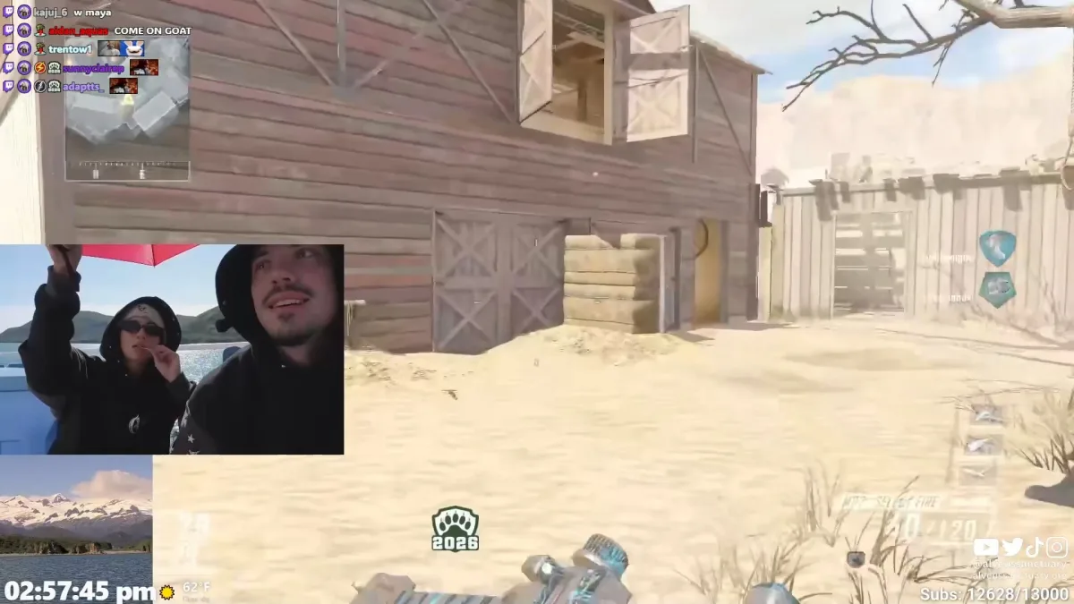 First-person shooter livestream with facecam and gameplay HUD