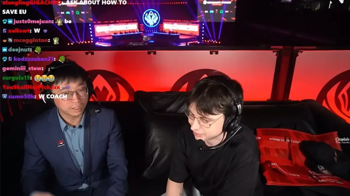 Esports commentators during live gaming event.