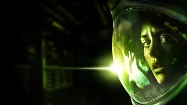 Astronaut with alien reflection in helmet