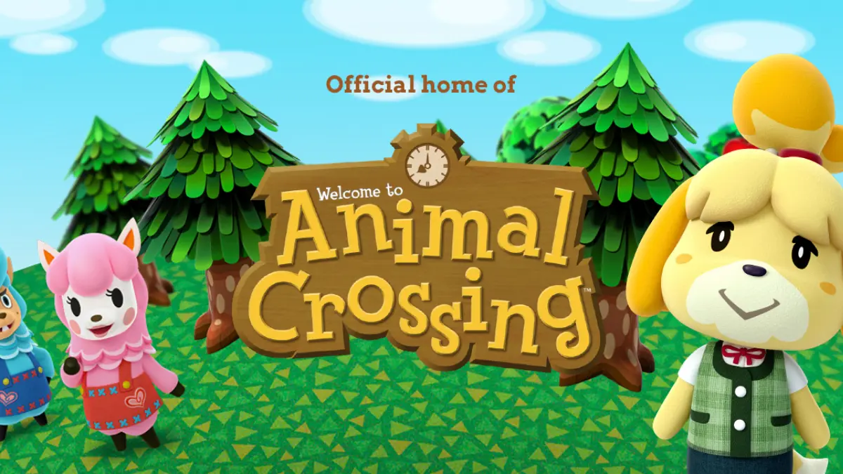 Animal Crossing characters in a forest scene