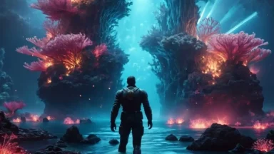 Man explores vibrant underwater fantasy world