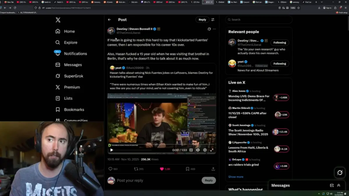 Streamer reacting to a Twitter post on desktop screen