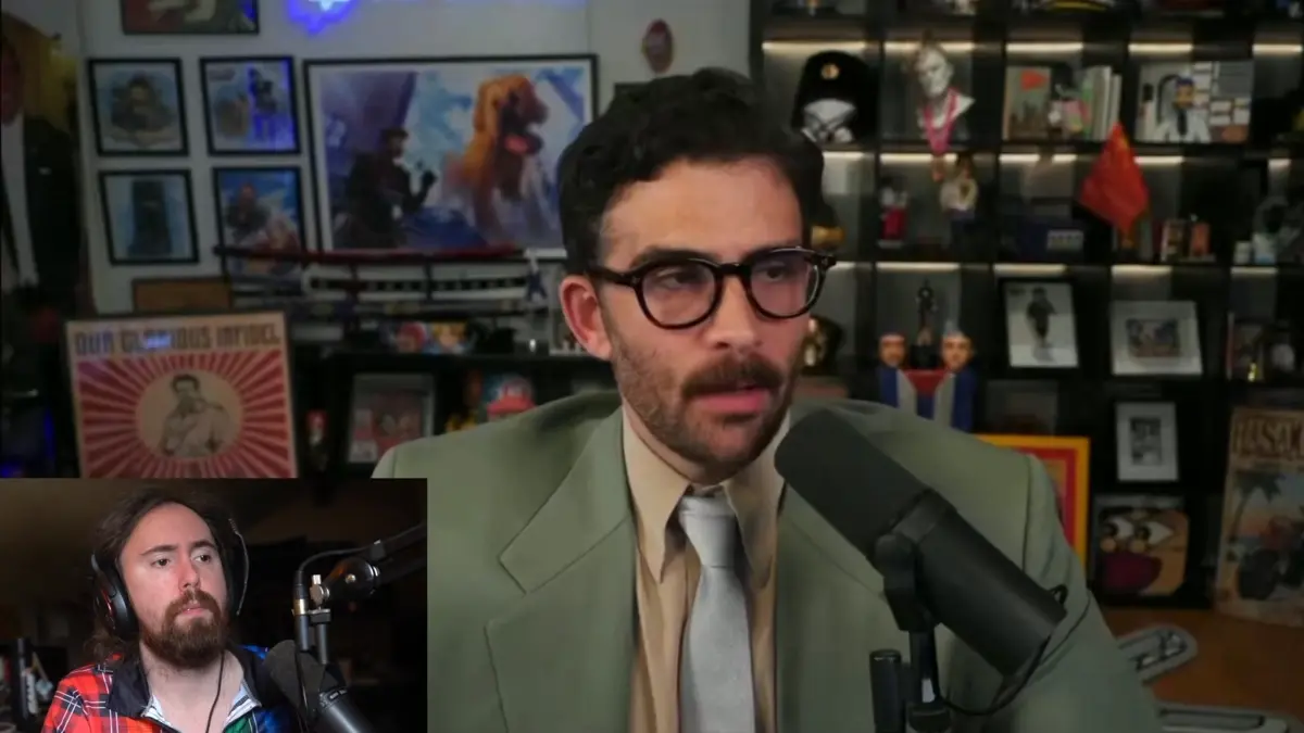 Man speaking into microphone with streamer inset