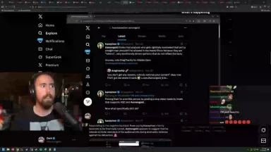 Streamer viewing Twitter feed during live broadcast.