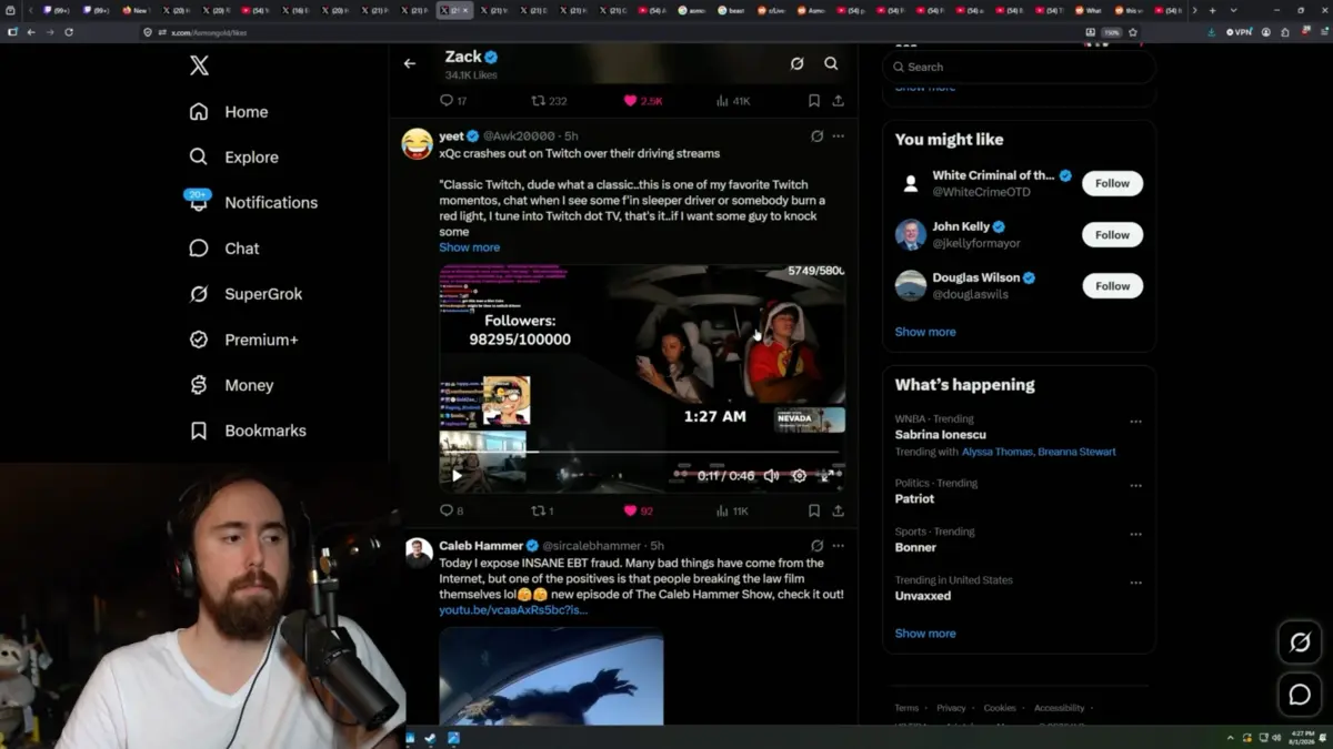 Desktop Twitter feed with streamer webcam overlay