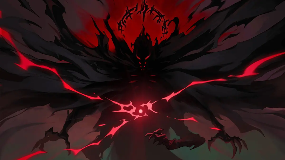 Shadowy winged demon surrounded by glowing red energy