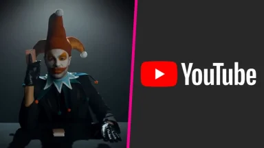 Jester with cards next to YouTube logo.