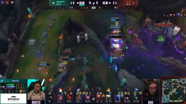 League of Legends esports team fight near Baron pit