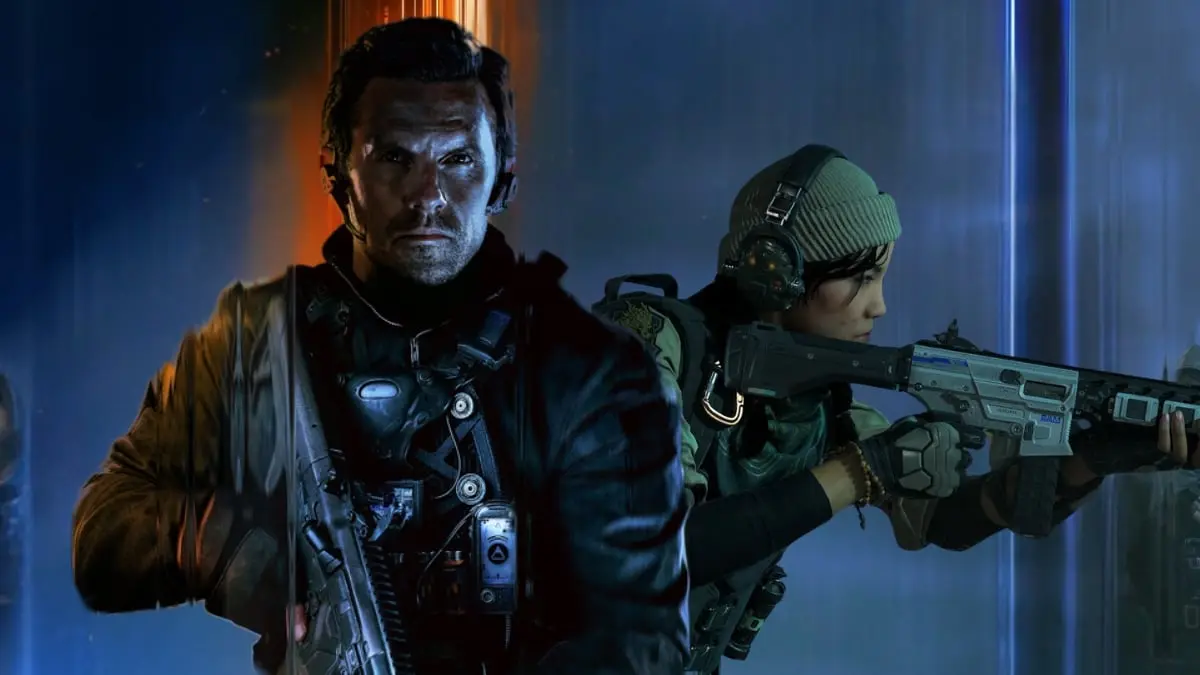 Futuristic soldiers armed in battle stance