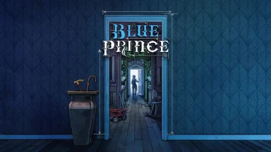 Illustration of blue-themed hallway and open door