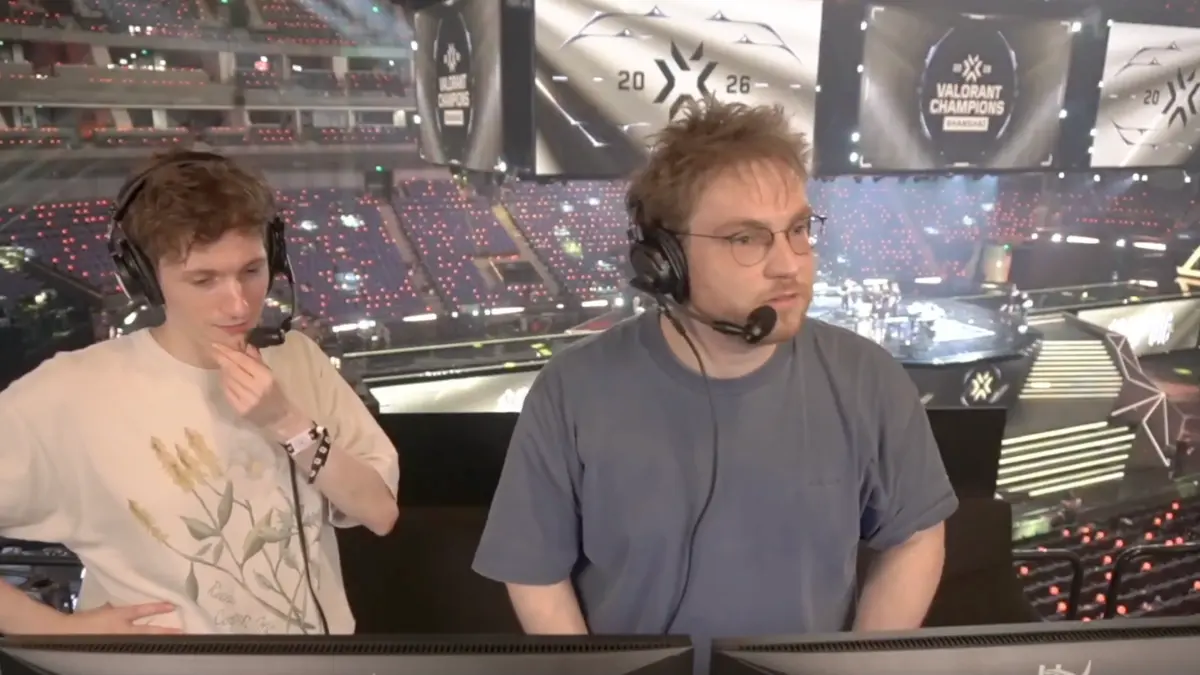 Two esports commentators at Valorant Champions arena