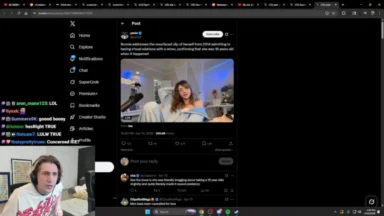 Livestream screen showing streamer reacting to social media post