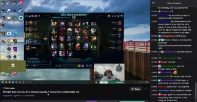 Streamer choosing champion in League of Legends game.