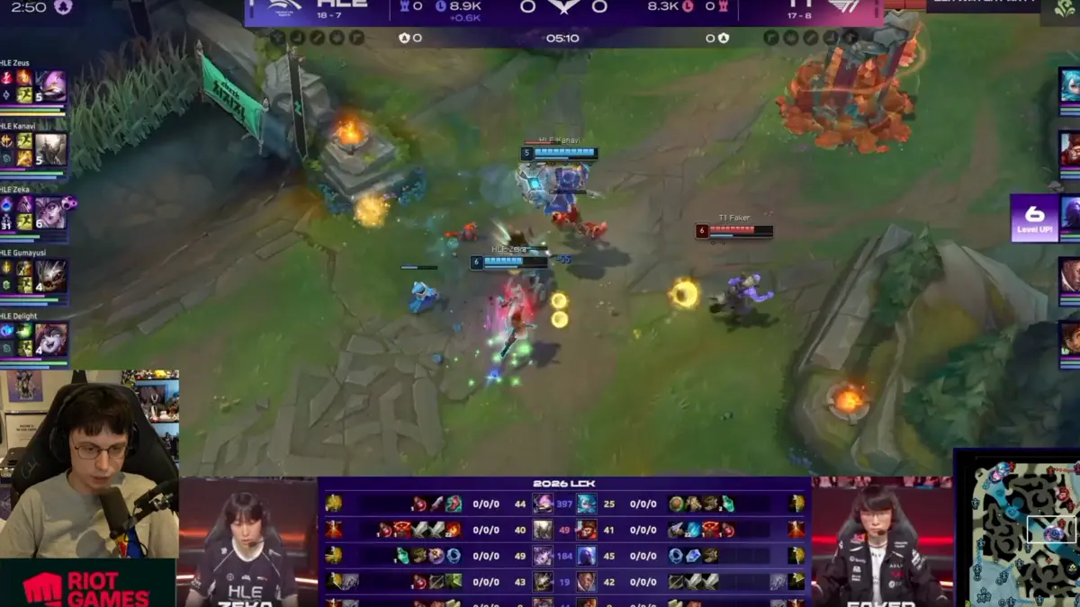 League of Legends broadcast shows HLE attacking Faker mid lane