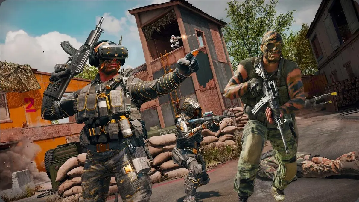 Soldiers fighting in an urban warzone scene