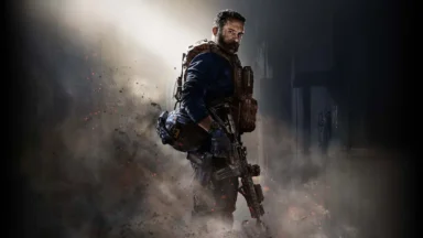 Armed tactical soldier in smoky corridor