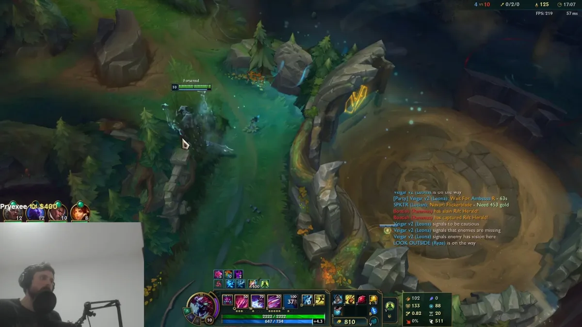 Streamer playing League of Legends near dragon pit