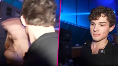 Split screen of nightclub kiss and young man