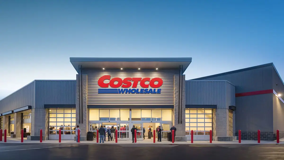 Costco Wholesale storefront with customers entering