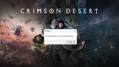 Crimson Desert artwork with graphics device error message
