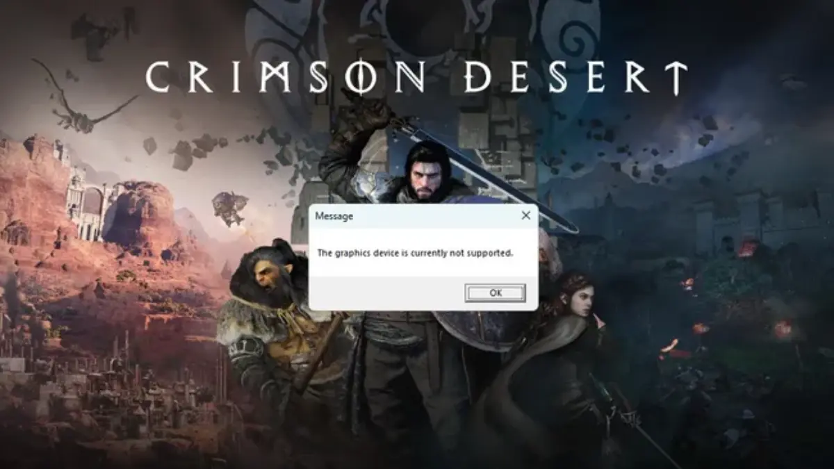 Crimson Desert artwork with graphics device error message