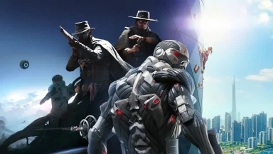 Futuristic characters in diverse environments.