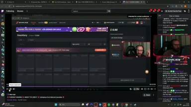 Streamer browsing SkinPlace inventory on Twitch stream.