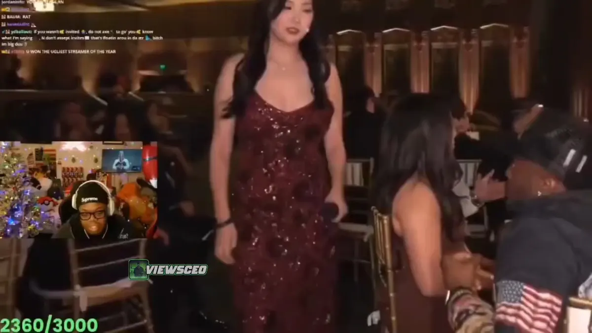 Streamer reacting to people at formal event