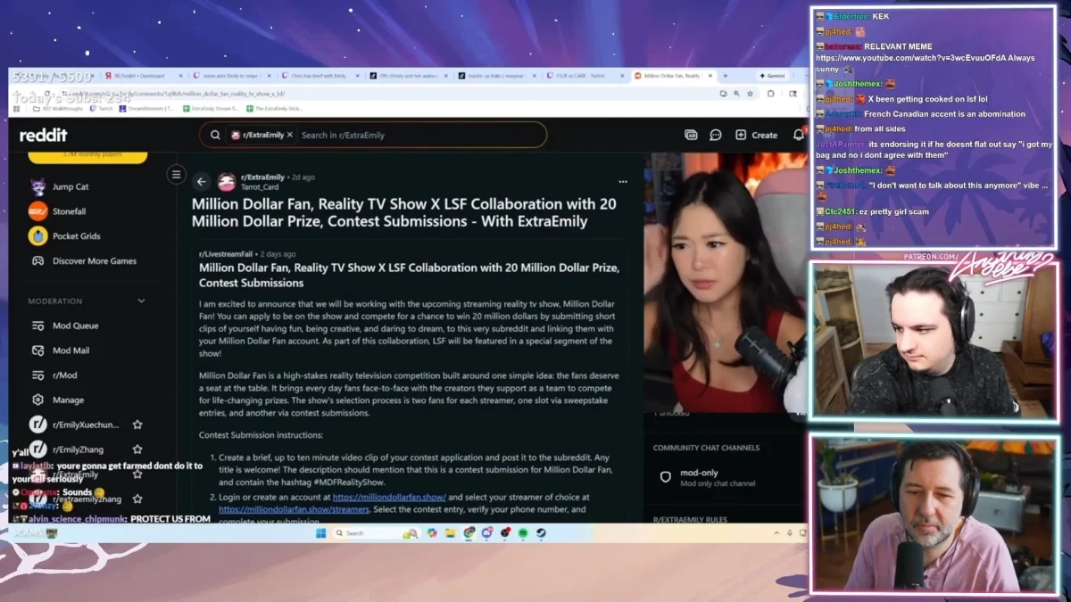 Streamers discuss Million Dollar Fan collaboration on Reddit