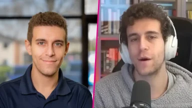 Two men talking in a split-screen video call