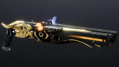 Futuristic decorative weapon with gold trim design.