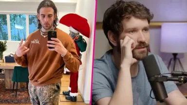 Two men, one selfie and one podcast scene