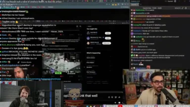Livestream debate with split-screen streamers and chat
