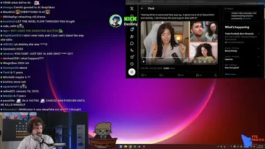 Streamer reacts to social media post on desktop screen