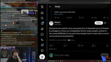 Computer screen showing X post criticizing deepfake pornography consumption