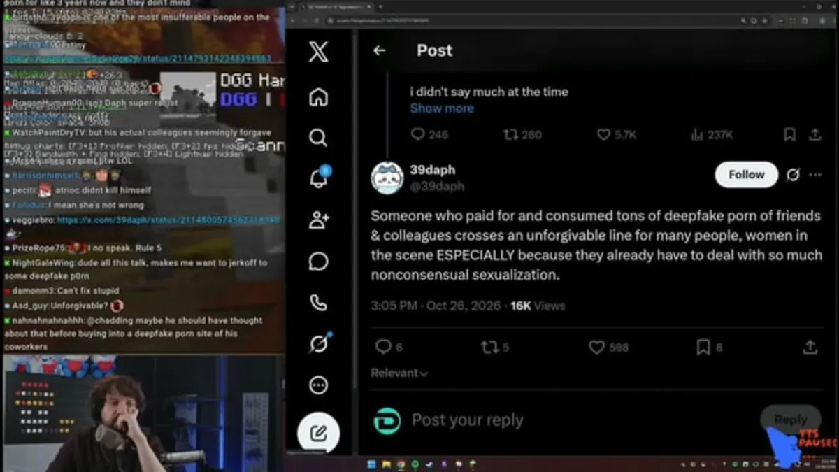 Computer screen showing X post criticizing deepfake pornography consumption