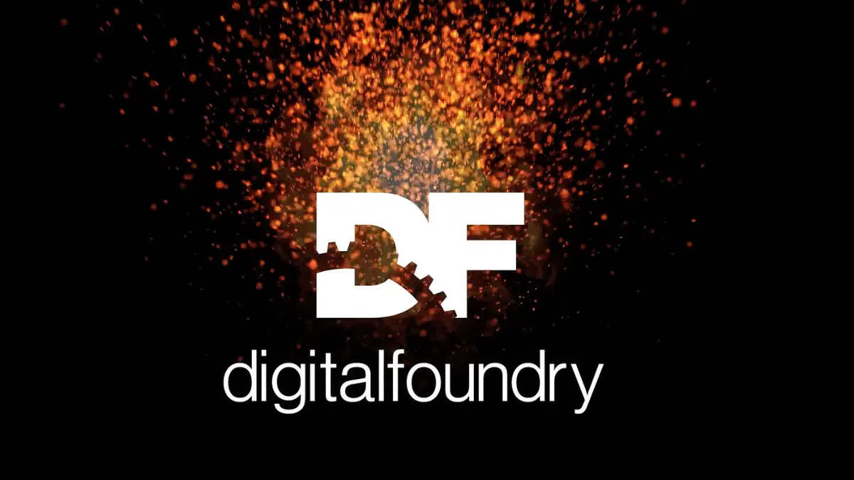 Digital Foundry logo with fiery background