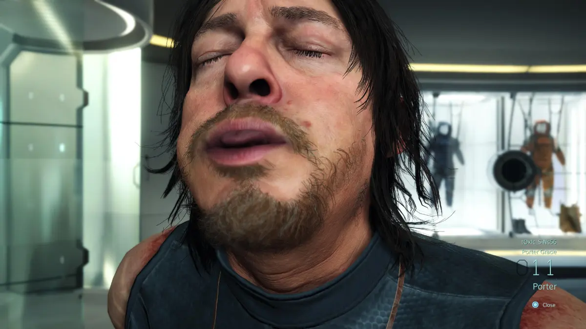 Close-up of a character in a futuristic setting.
