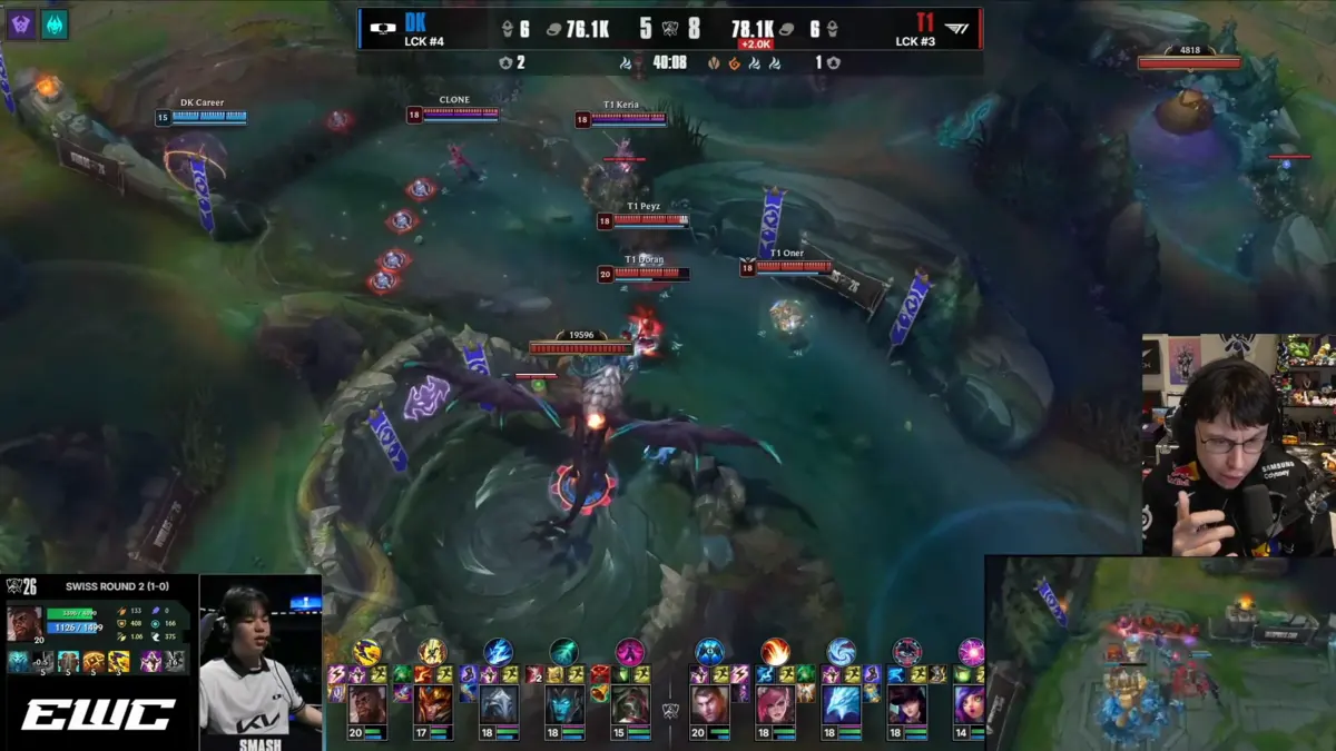 T1 and DK contest dragon during League of Legends match