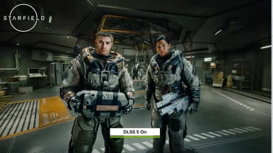 Two astronauts in futuristic sci-fi facility