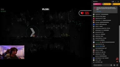Gaming livestream with streamer, level progress, and excited live chat