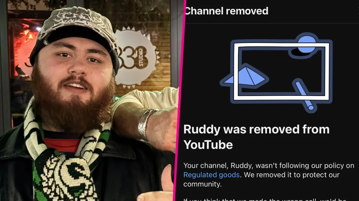 YouTube channel removal notification for Ruddy