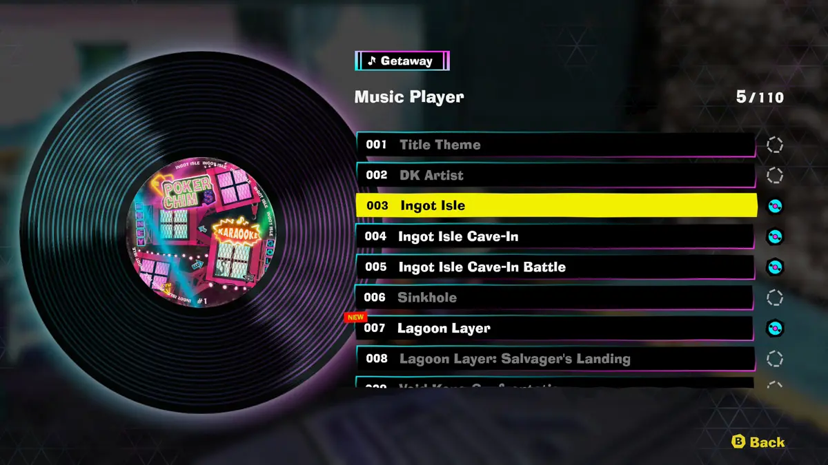 donkey kong bananza review Music player with highlighted track list.