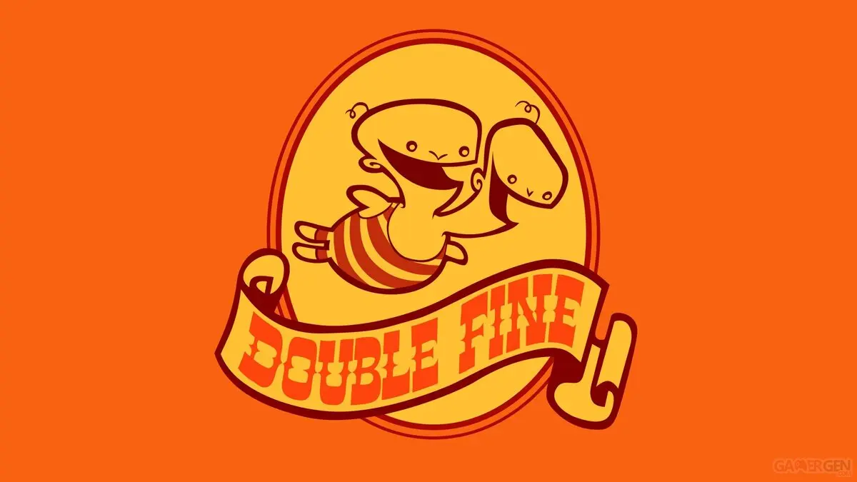 Double Fine logo with cartoon bee mascot