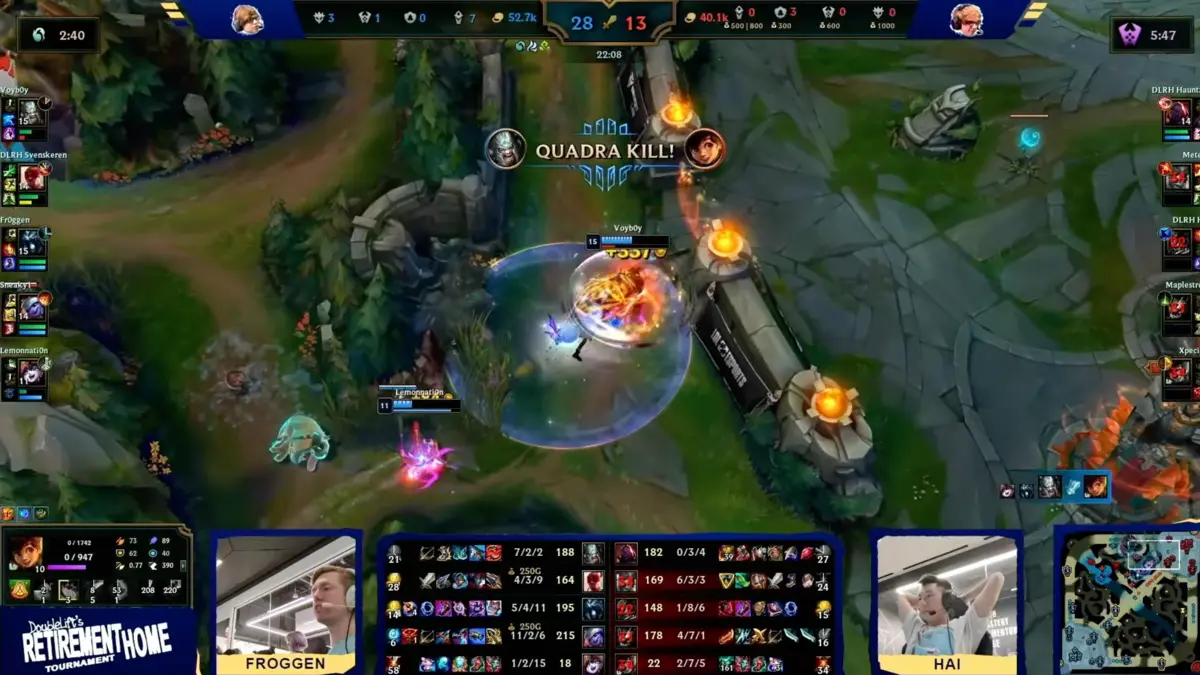 League of Legends match showing Quadra Kill moment