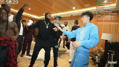Group of friends celebrating during livestream party