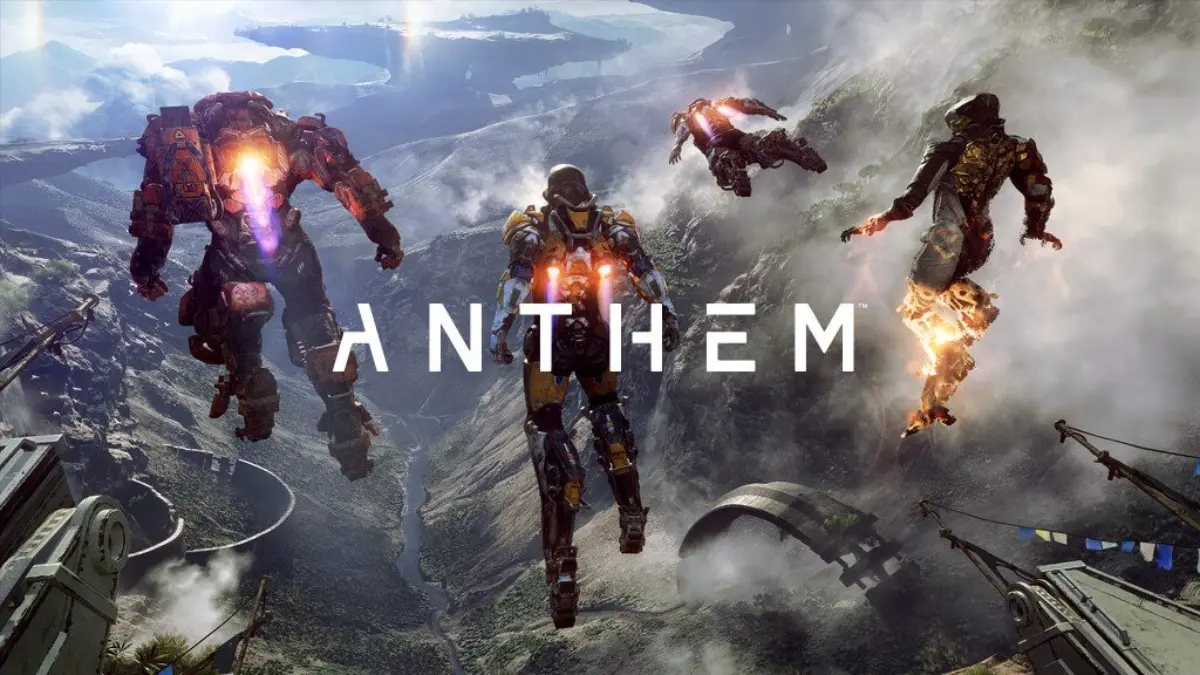 Anthem game characters flying over landscape
