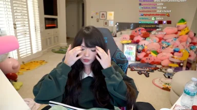 Streamer sitting in room with plush toys background