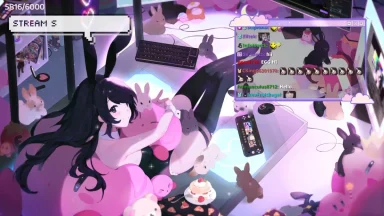 Anime girl streaming with bunny plushies